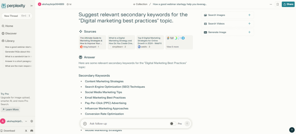 Secondary keyword search response from Perplexity