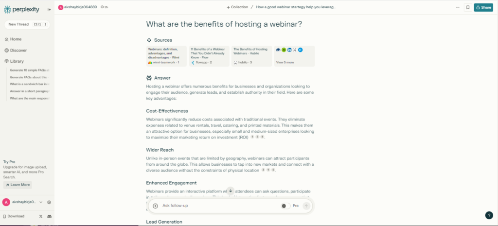 Webinar benefits answer from Perplexity