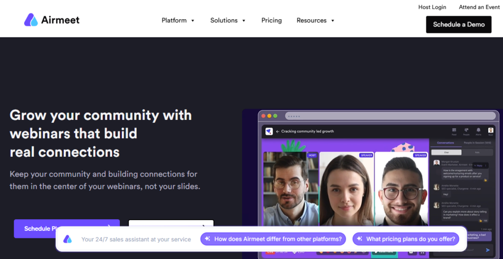 features that Airmeet offers to host successful online community events