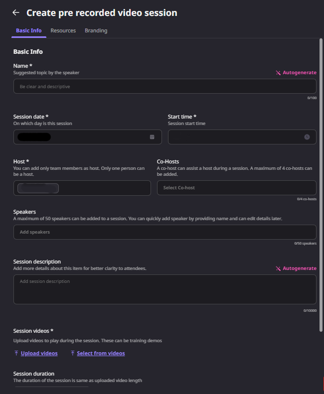 select an option of pre-recorded video